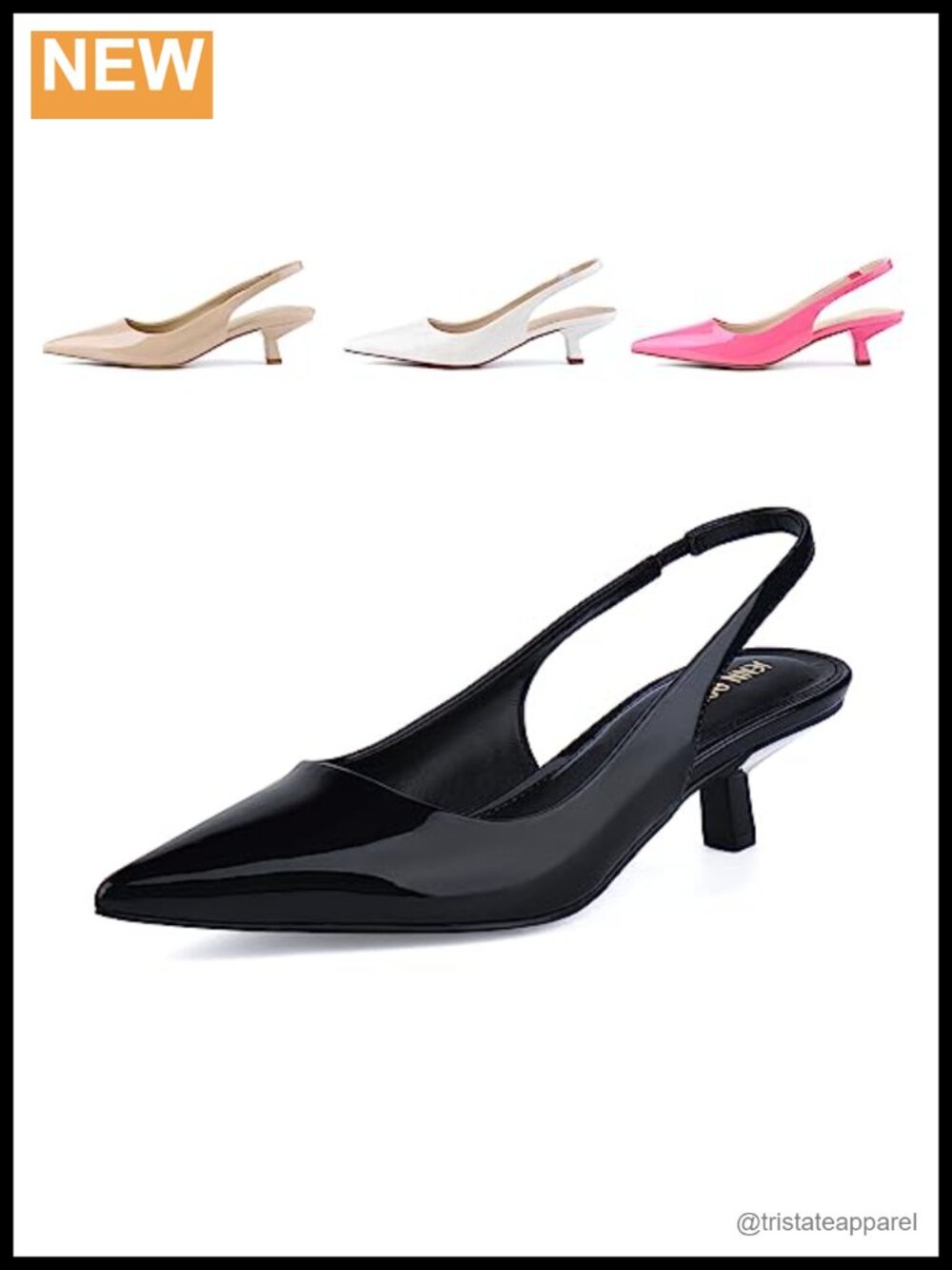 Kitten Heel Slingback Pumps Closed Pointed Toe Synthetic Leather